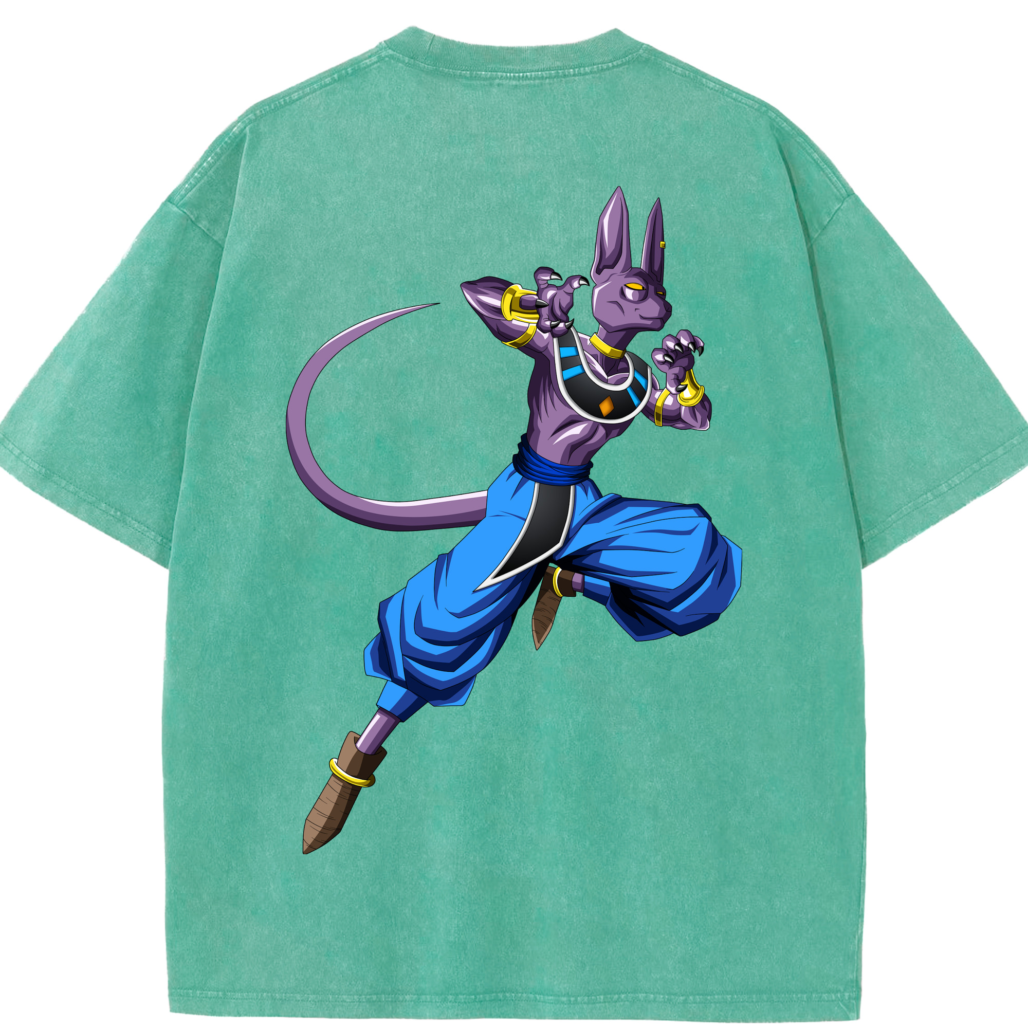 （画像用） ドラゴンボール ビルス 破壊神ビルス DRAGON BALL Beerus Birusu 綿100% ヴィンテージ風 半袖Tシャツ（背面プリント）